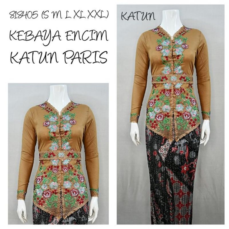 Jual Indah Kebaya Encim Modern Lengan Panjang Bordir Senada Katun Paris