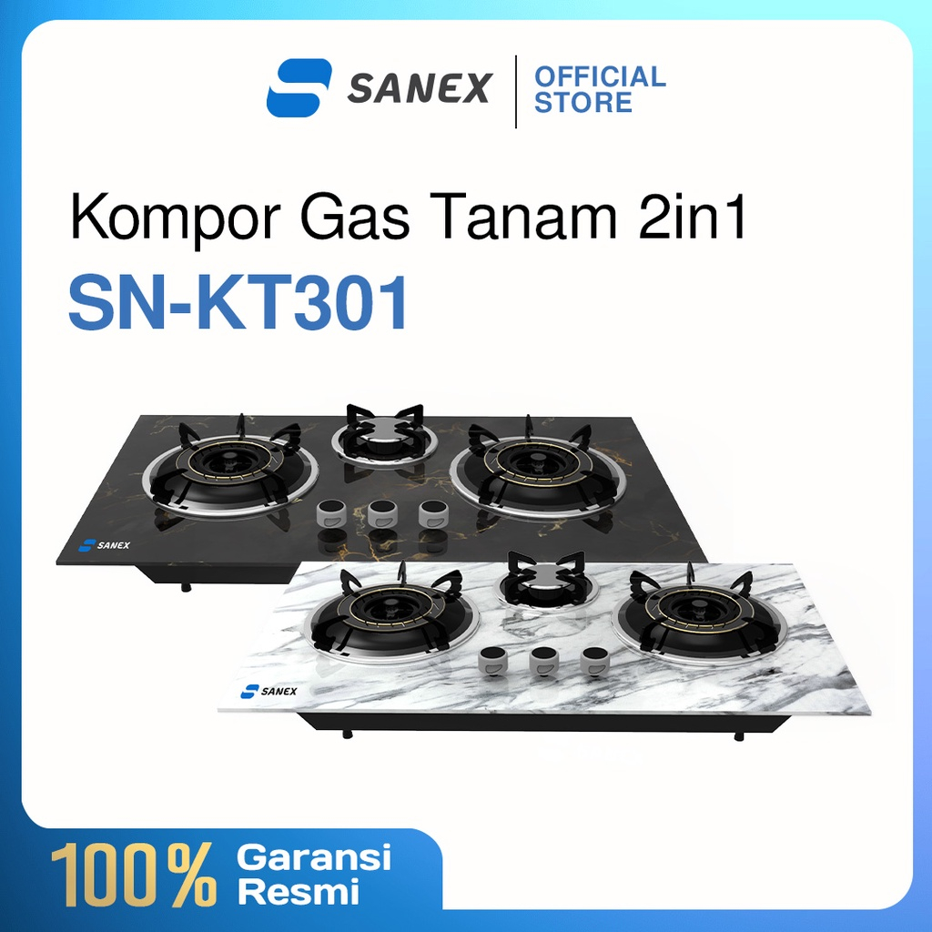 Jual SANEX Kompor Gas 3 Tungku Motif Marble Tanam Hitam Putih SN KT301