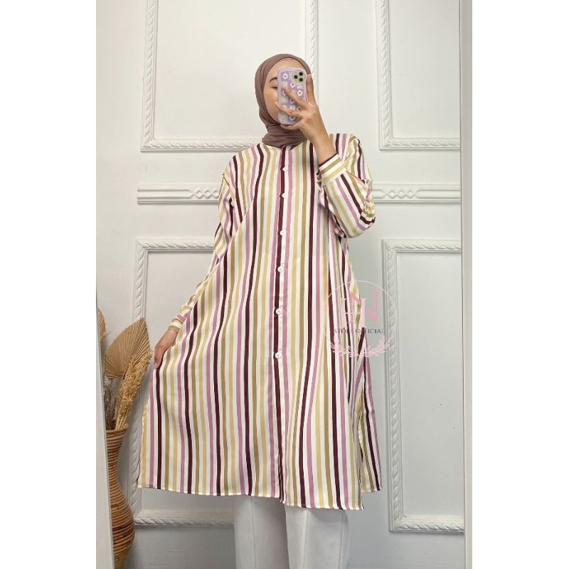 Jual Long Tunik Kancing Tunik Salur Shakila Tunik Garis Stripe Shopee