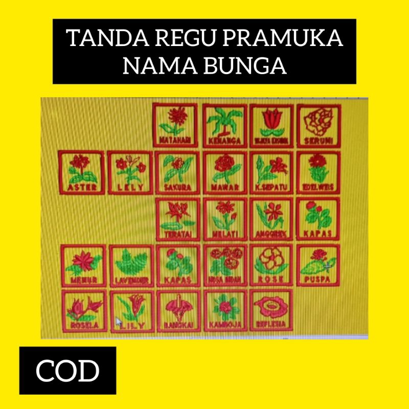 Jual Bet Tanda Regu Pramuka Bunga Lambang Bordir Regu Nama Bunga