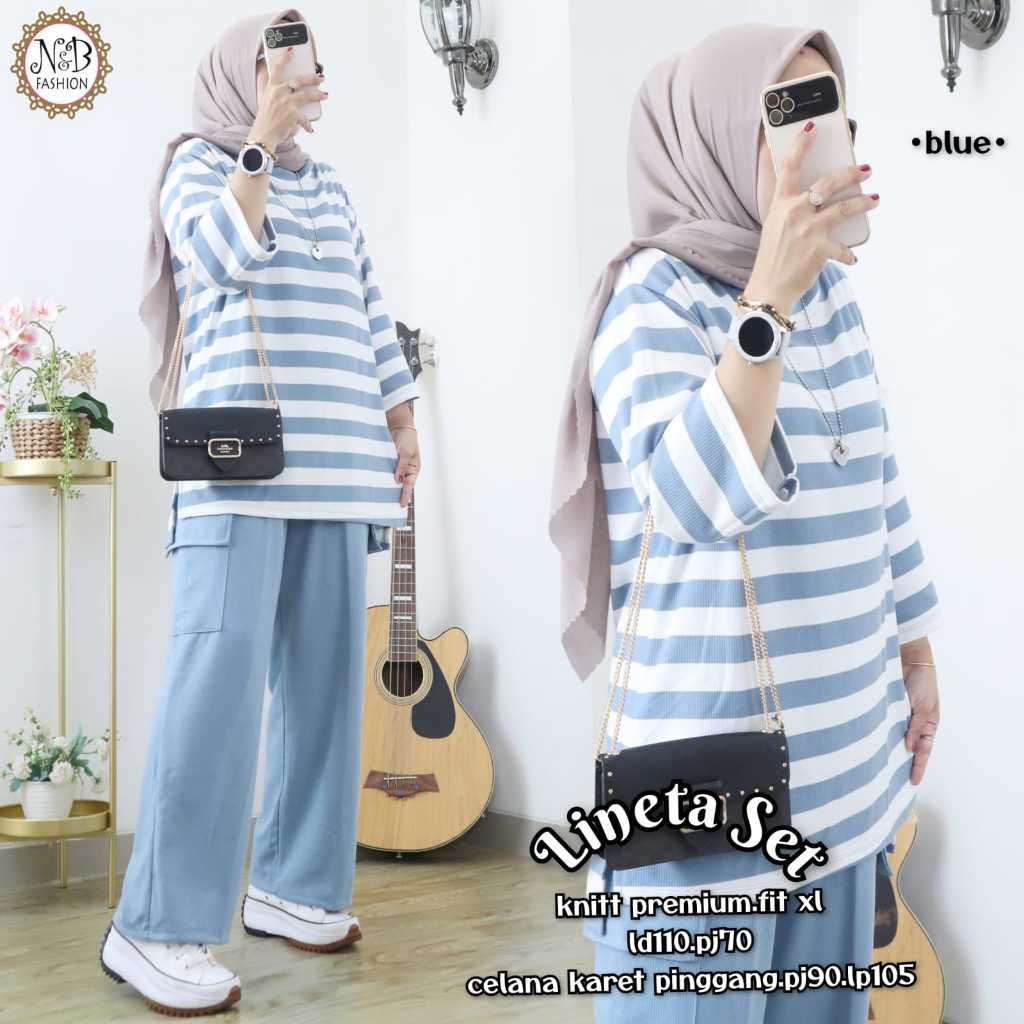 Jual LINETA SET BY N B SETELAN MOTIF BAHAN KNIT PREMIUM KEKINIAN