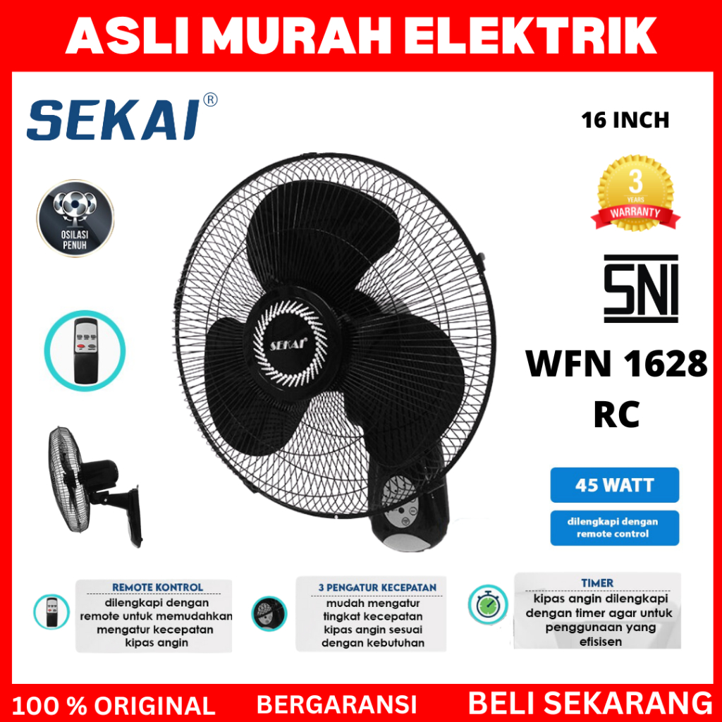 Jual Sekai Kipas Angin Dinding WFN 1628 16 Inch Wall Fan Sekai WFN