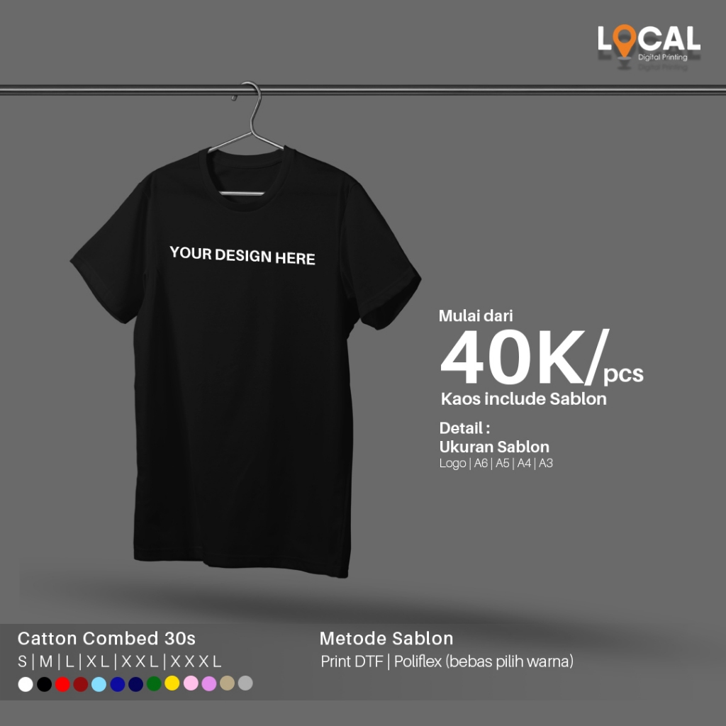 Jual Kaos Sablon Satuan Cotton Combed S Custom Dtf Lusinan Desain A