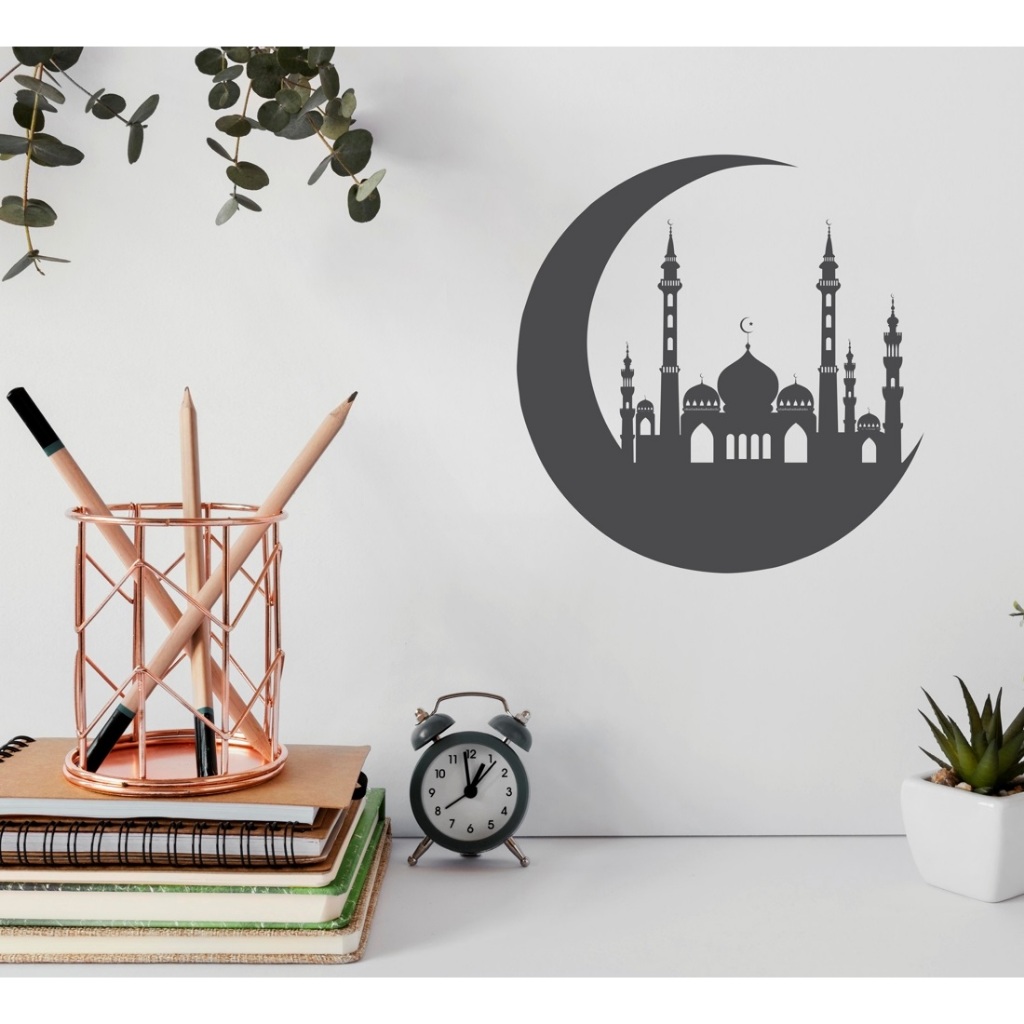 Jual Crescent Moon With Mosque Wall Decor Akrilik Hiasan Dinding