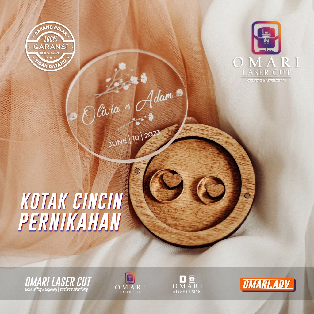 Jual Omari Kotak Cincin Pernikahan Lamaran Tunangan Kayu Akrilik