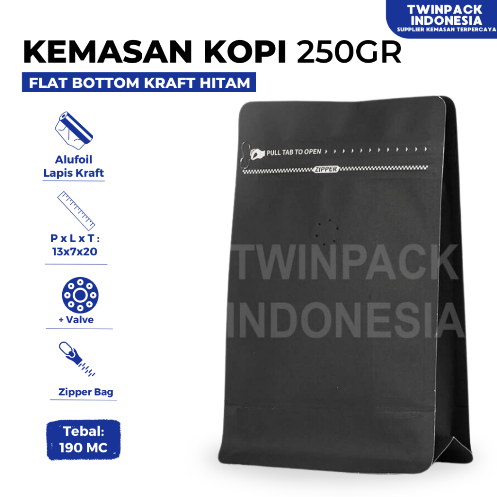 Jual Kemasan Kopi Gram Ziplock Kraft Paper Hitam Flat Bottom