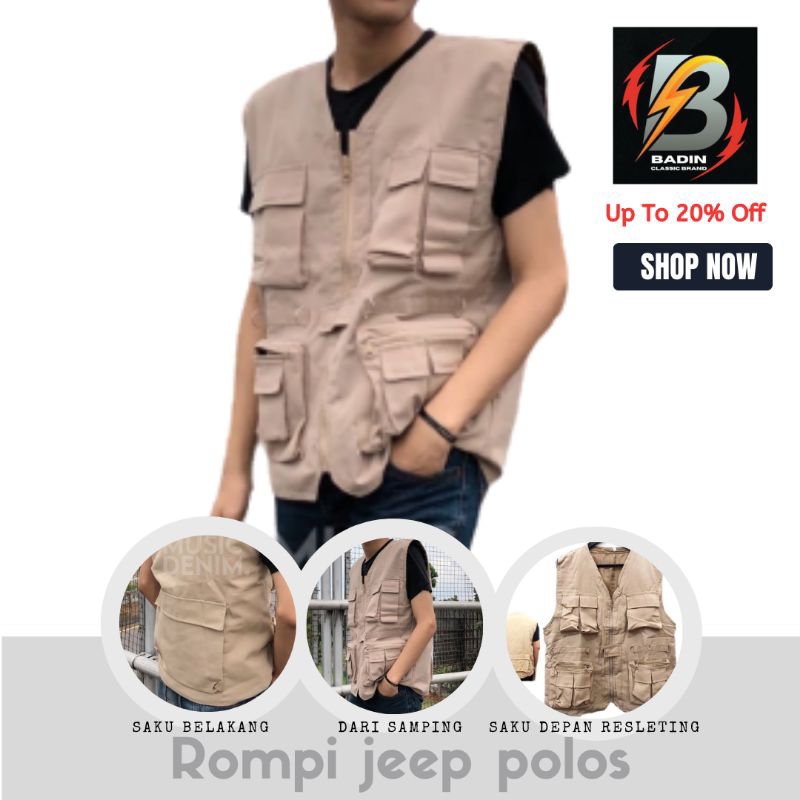 Jual Rompi Jeep Polos Pria Lapangan Outdoor Multifungsi Vest Tactical