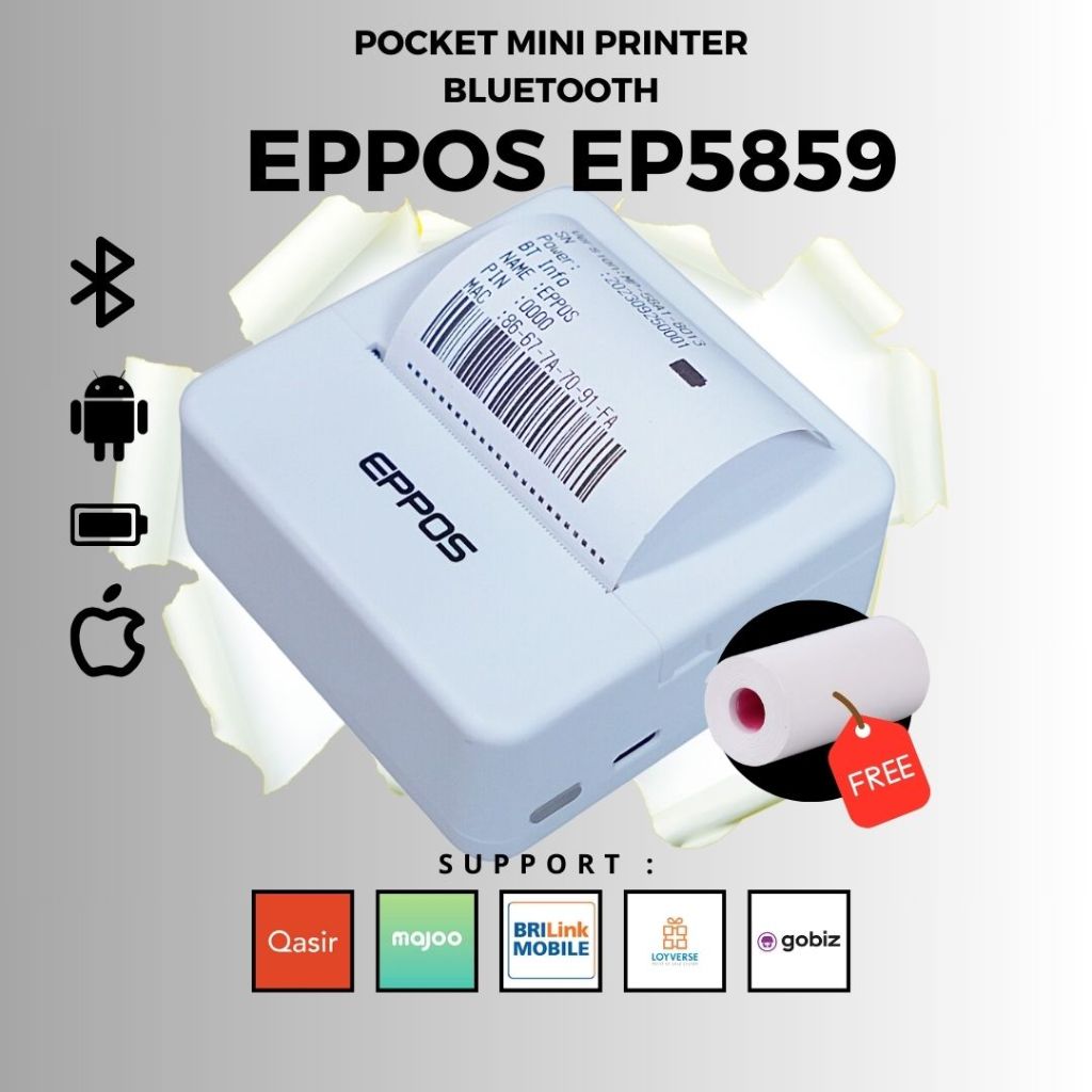 Jual Printer Bluetooth Thermal Pocket Mini Eppos Ep White Struk