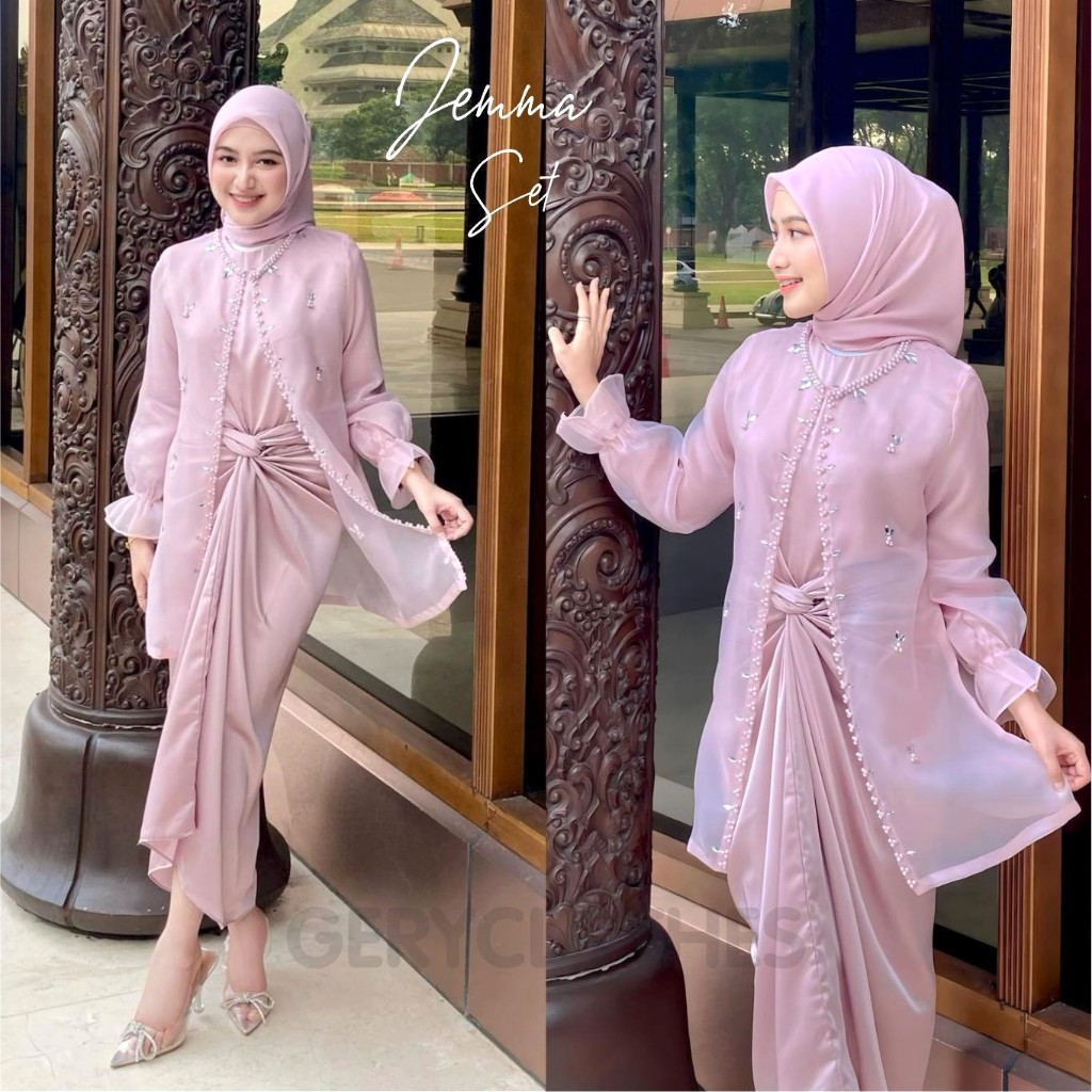 Jual New Jemma Organza Oneset Rok Lilit Premium Ready Jumbo Setelan