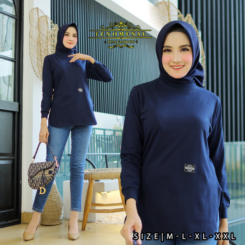 Jual Fenomenal Kaos Polos Wanita Lengan Panjang Semi Tunik Body Oval