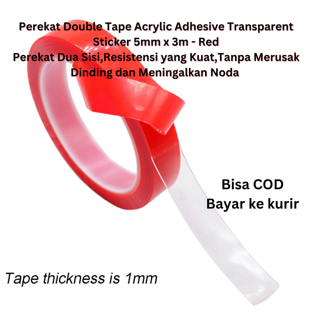 Jual Perekat Double Tape Acrylic Adhesive Transparent Sticker 5mm X 3m