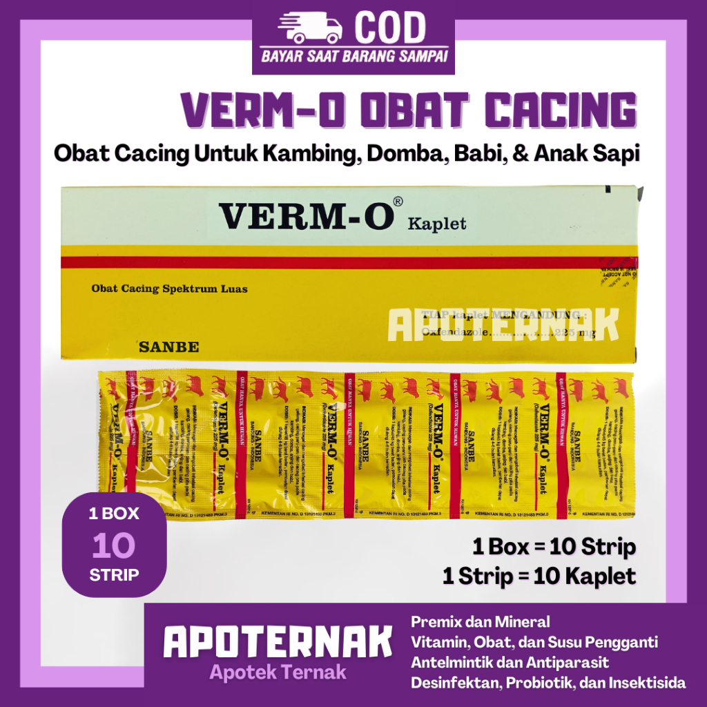 Jual VERM O KAPLET 1 Box 100 Kaplet Obat Cacing Gelang Pari Paru Dan