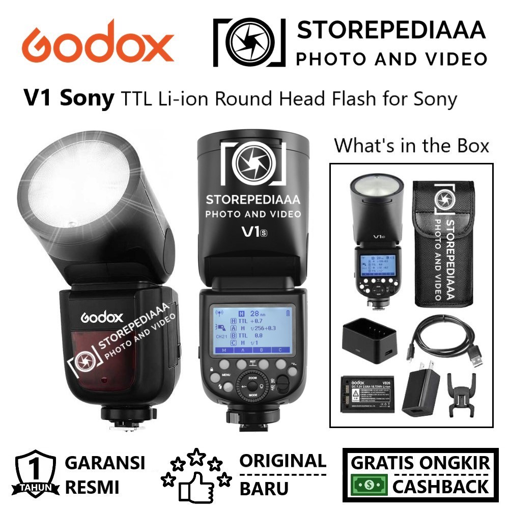 Jual Godox V1 Sony TTL HSS Li Ion Round Head Camera Flash For Sony