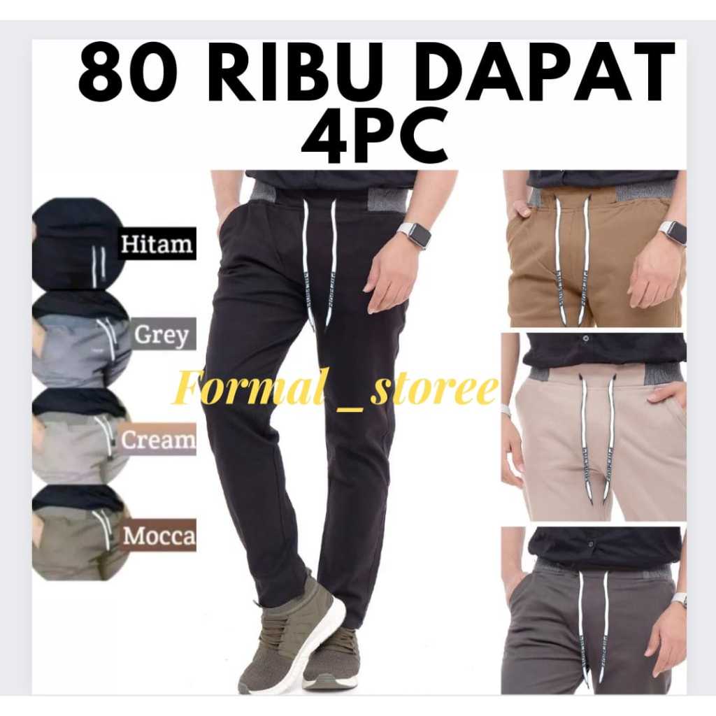 Jual 80 RIBU DAPAT 4PC CELANA CHINOS COWOK PANJANG KARET PINGGANG RIP