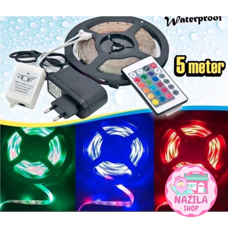 Jual LAMPU LED STRIP RGB 3528 2835 WARNA WARNI IP44 5 Meter AC 220V