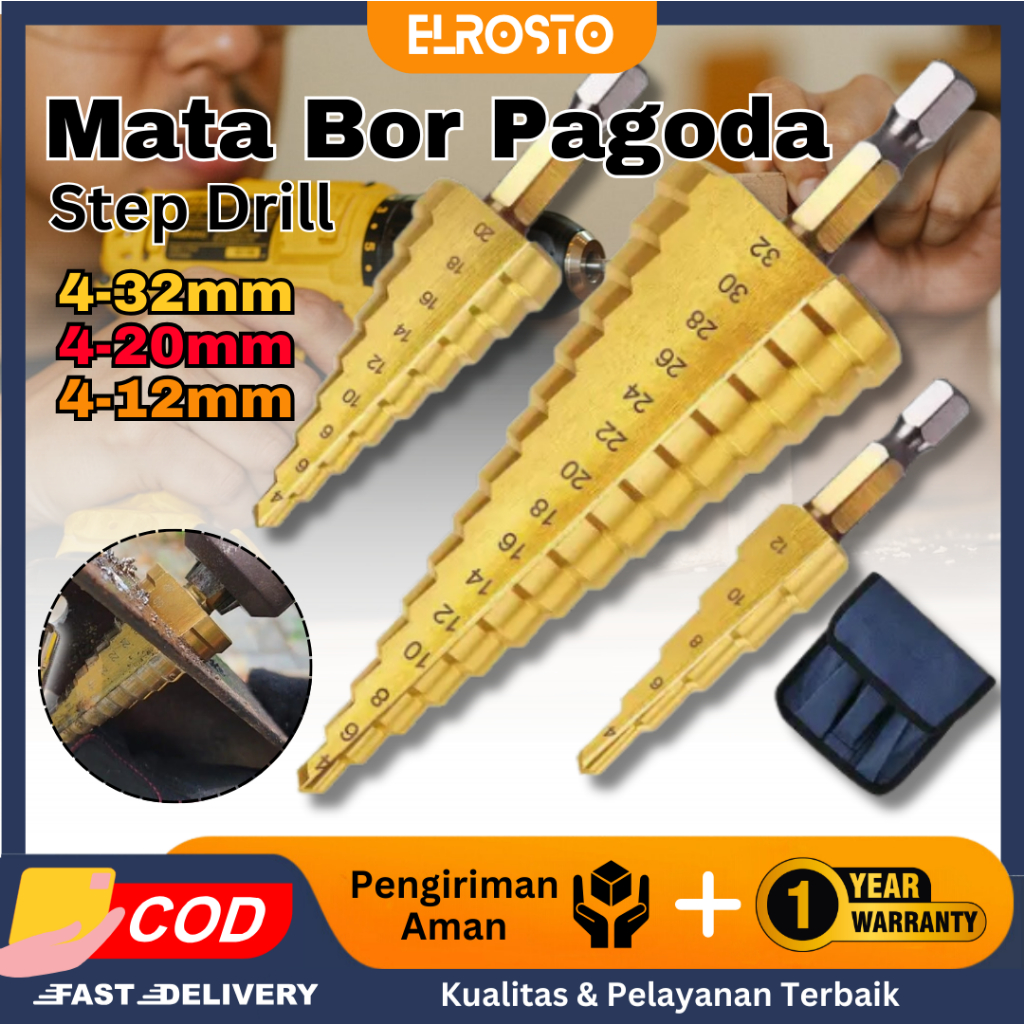 Jual ELROSTO Mata Bor Pagoda Utk Baja 3 6pcs Spiral HSS Steel Titanium