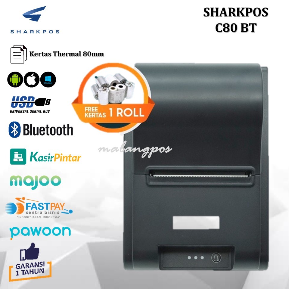 Jual Printer Bluetooth Thermal 80mm Sharkpos C80BT Printer Kasir Struk