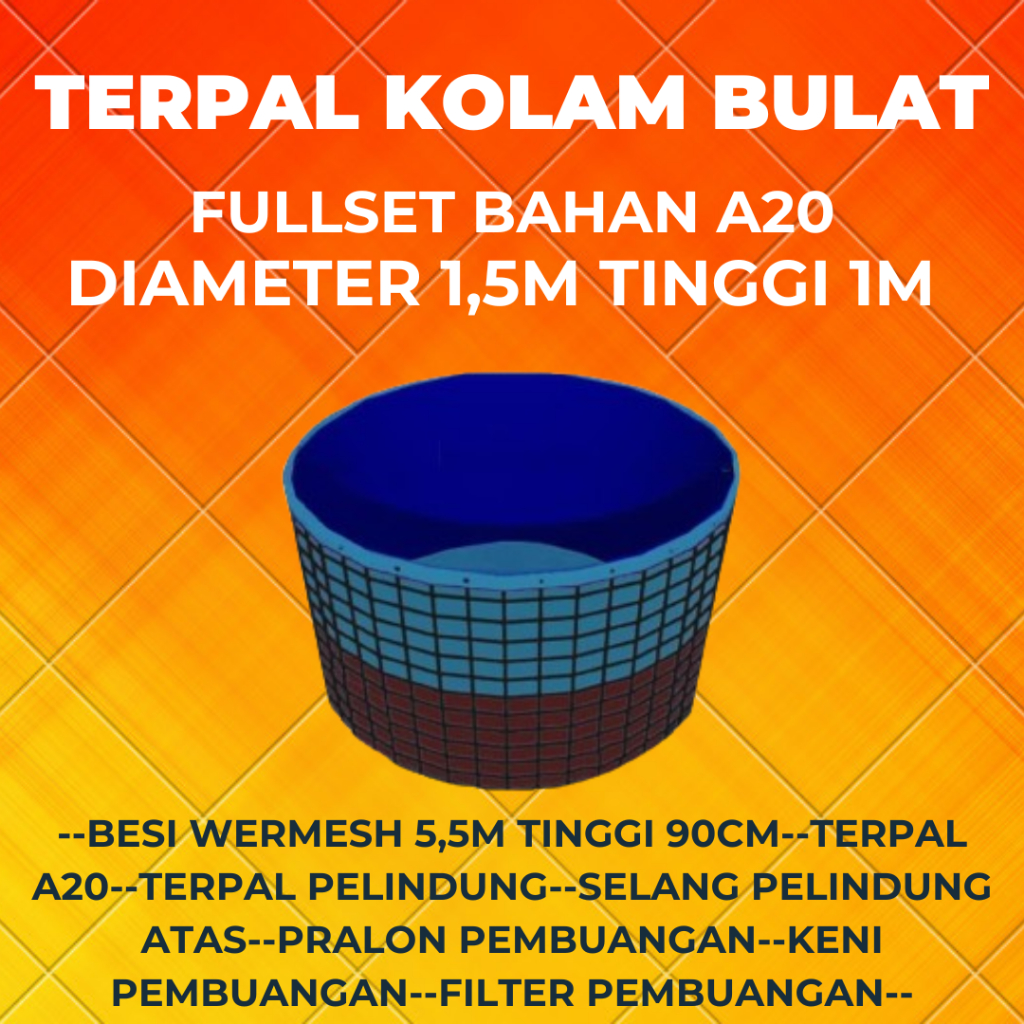 Jual Terpal Kolam Ikan Bulat Fullset Rangka Bahan Tebal Korea A20