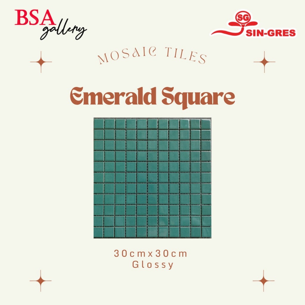 Jual Mosaic Tile Kotak Hijau Tua Keramik Mosaic Dinding Lantai