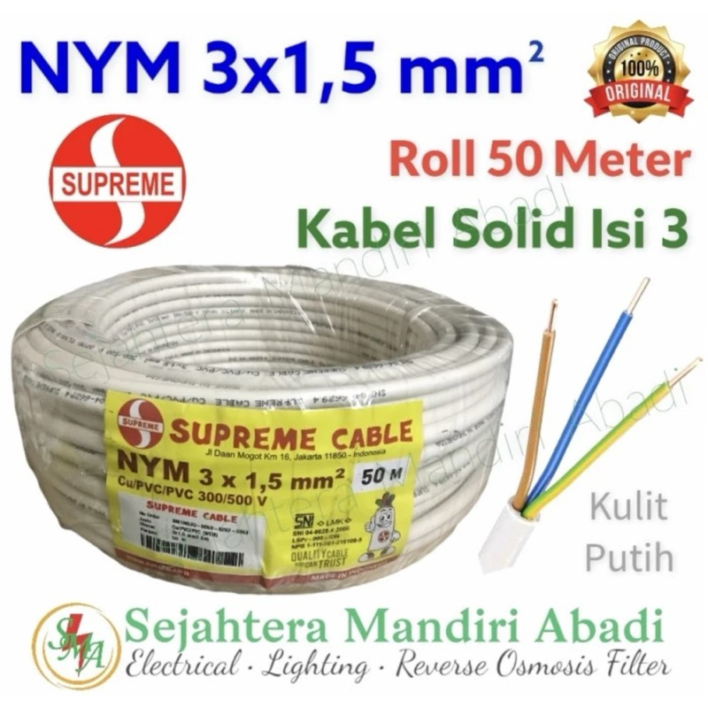 Jual Kabel Listrik NYM 3x1 5 Mm Supreme 50 Meter Kawat Tunggal Putih