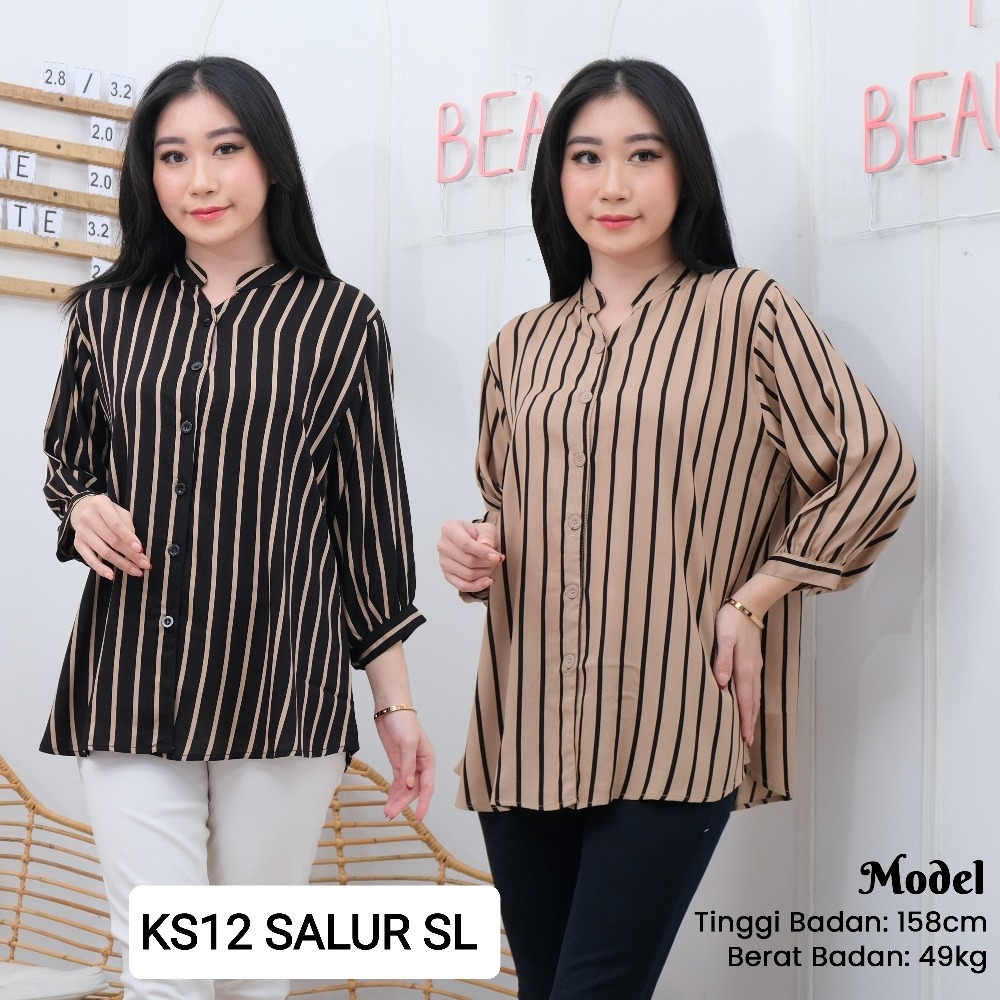 Jual KS 12 Atasan Wanita Rayon Premium Salur Shanghai Full Kancing