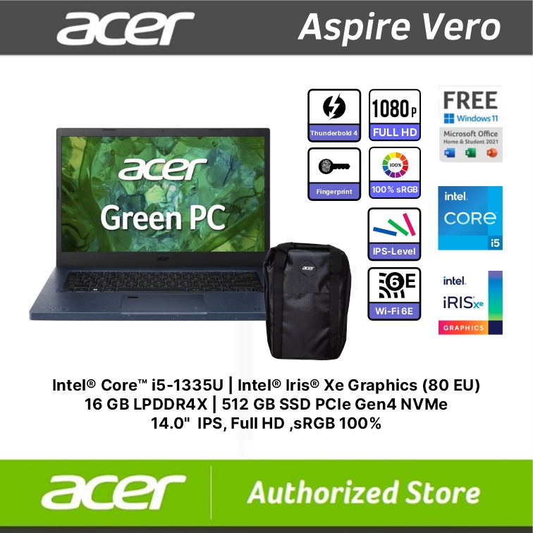 Jual ACER Aspire Vero AV14 52P 53ED Intel EVO Core I5 1335U 16GB SSD