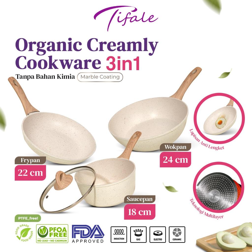 Jual Tifale In Organic Creamly Cookware Marble Coated Anti Lengket