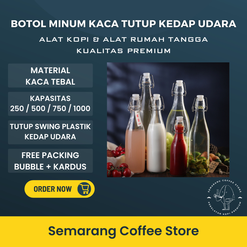 Jual BOTOL KACA DENGAN TUTUP SWING 250ML 500ML 750ML 1000ML BOTOL MINUM