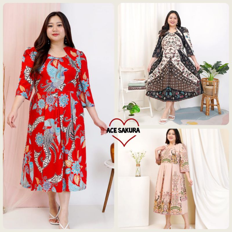 Jual Bigsize Dress Batik Hanna Modern X Xl Baju Terusan Cewek Gaun