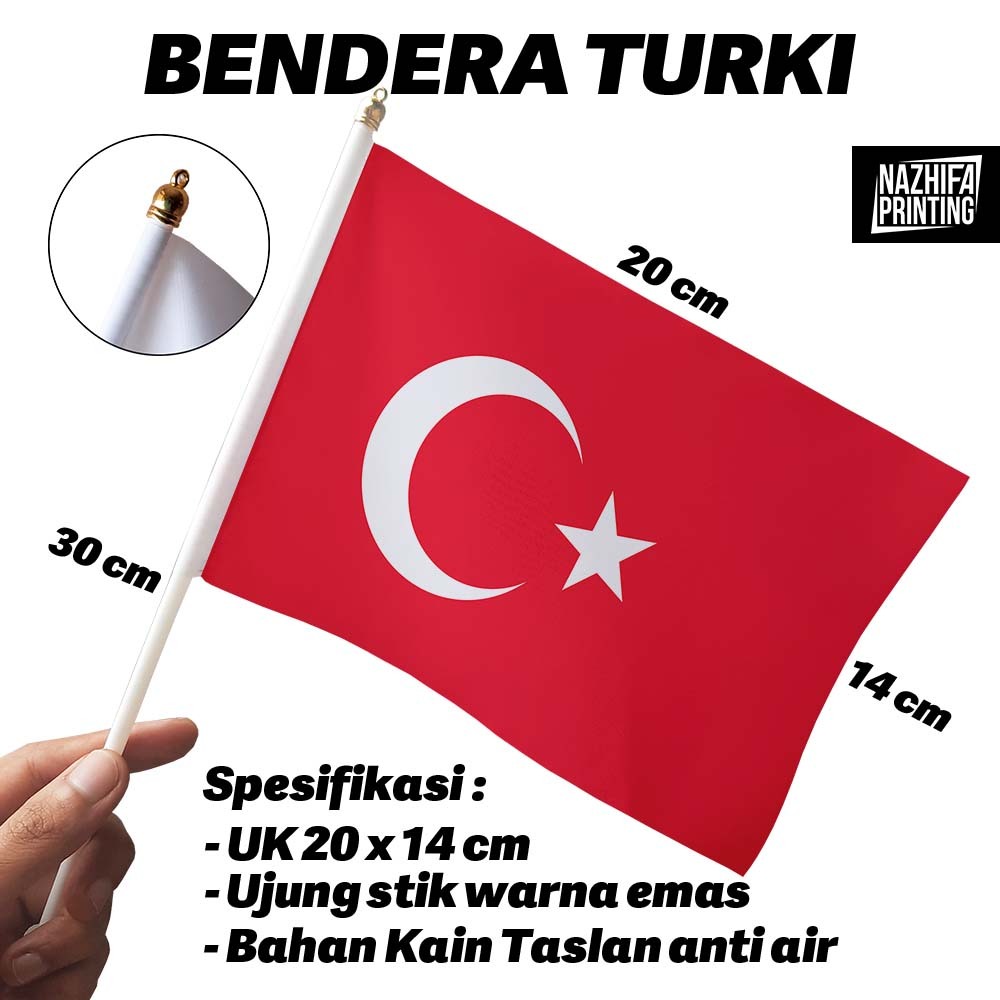 Jual Bendera Stik Tangan Negara Turki Turkey Sudah Termasuk Tongkat