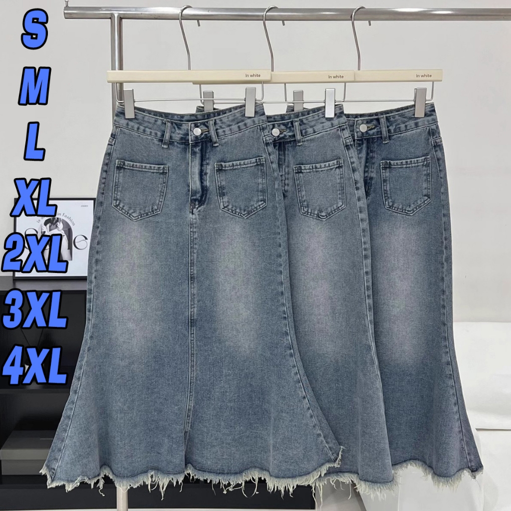 Jual Rok Korean Style Fishtail Jumbo Kekinian Rok Jeans Wanita Panjang