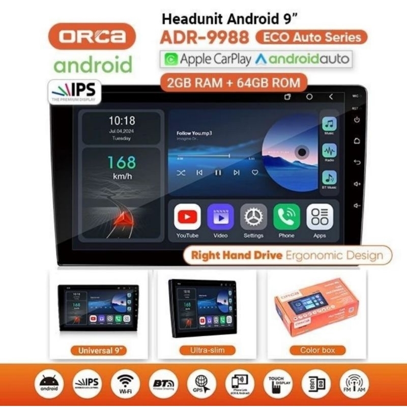 Jual Headunit Android ORCA 7 9 10 New Series 2024 Android 12 2GB