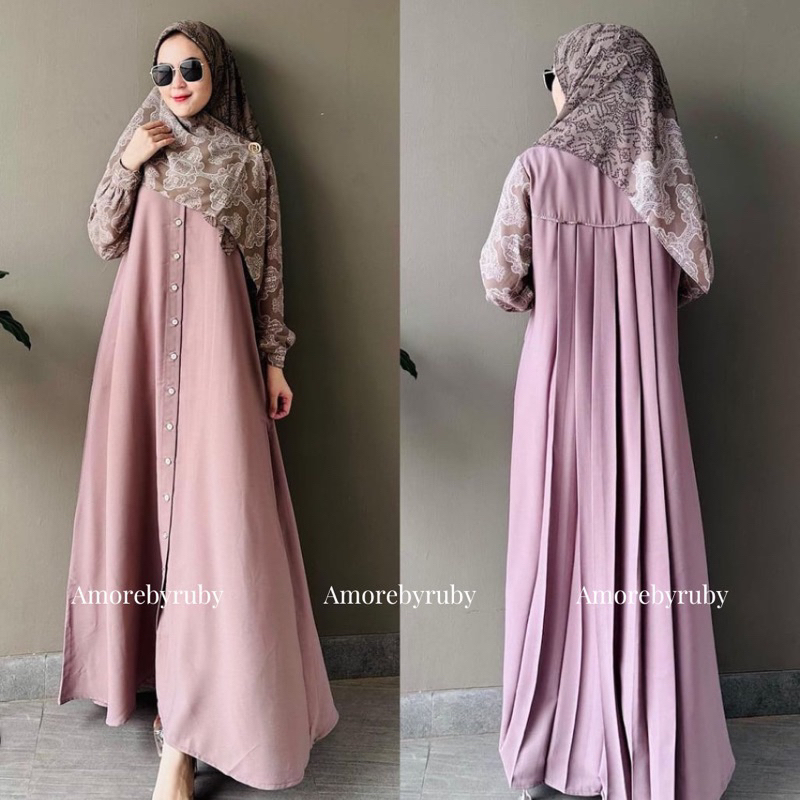 Jual ADM 01 DRESS MUSLIM GAMIS SET HIJAB TERUSAN KANCING CERUTY