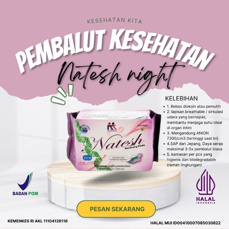 Jual Pembalut Kesehatan Herbal Natesh Over Night Original 10 Pcs