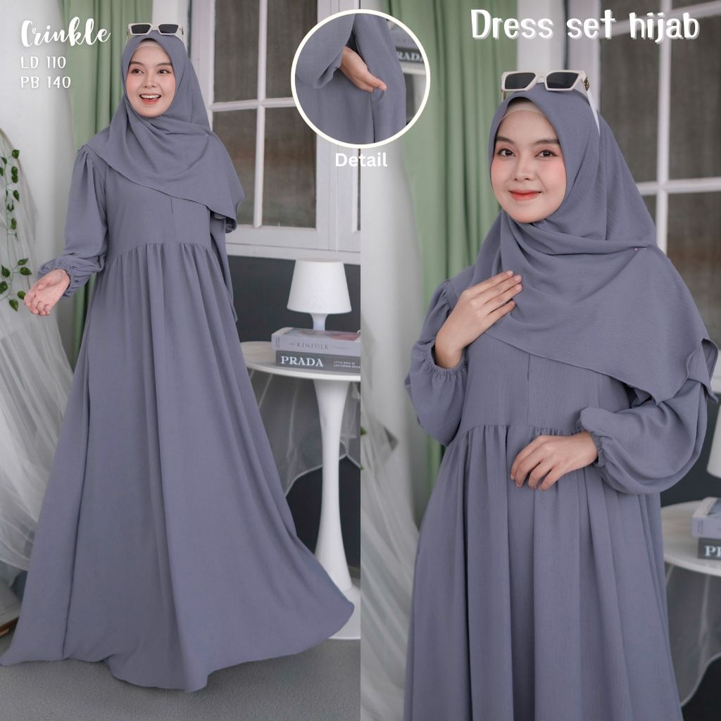 Jual Baju Setelan Dress Hijab Bahan Crincle Air Flow Shopee Indonesia