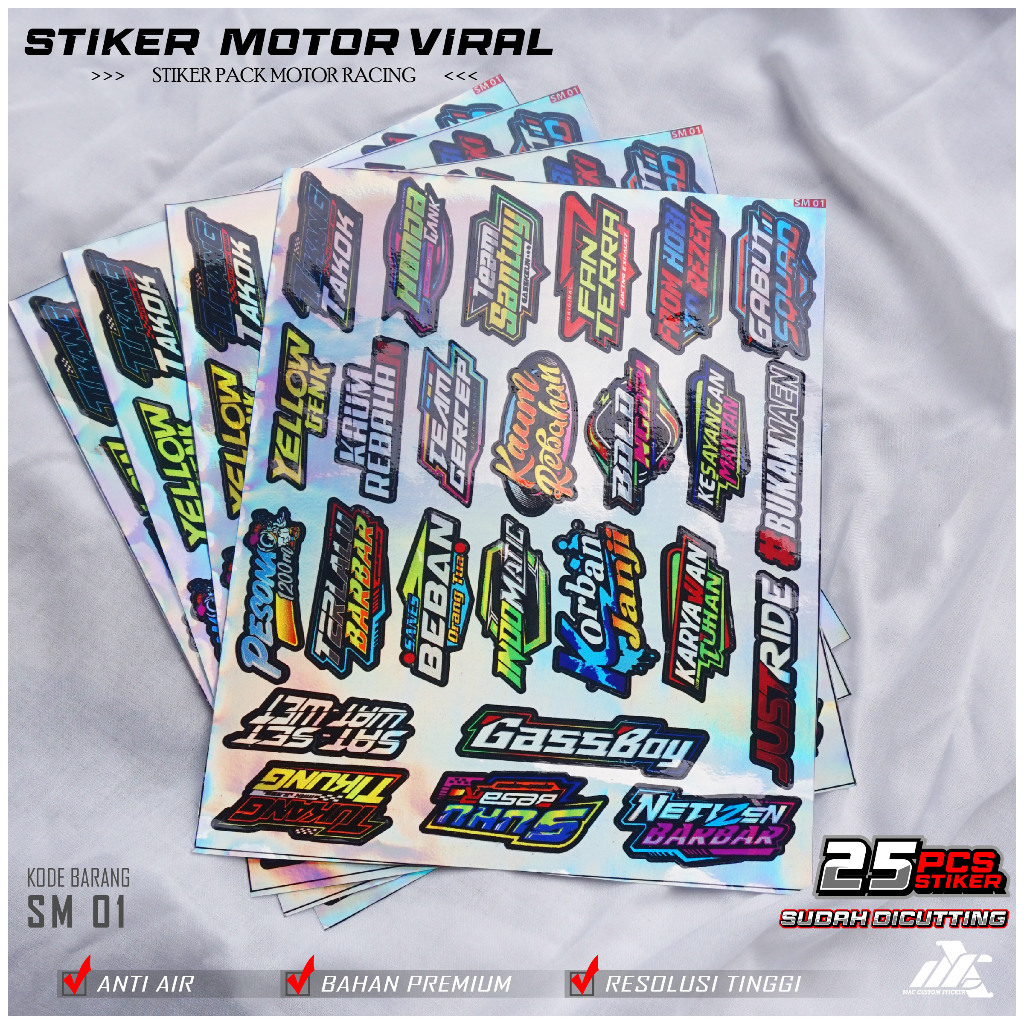 Jual MAC STICKER RACING HOLOGRAM VIRAL ISI 25 PCS STIKER MOTOR