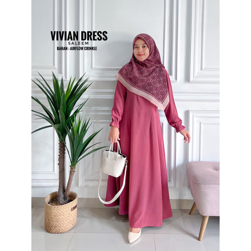 Jual Vivian Gamis Panjang Dress Muslimah Panjang Lady Crush Airflow