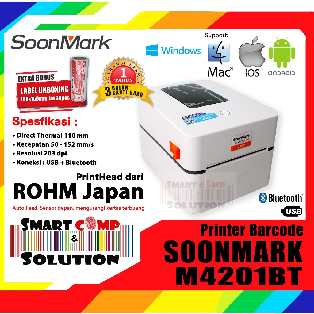 Jual Printer Label Barcode Thermal SoonMark M4201U M4201BT Print