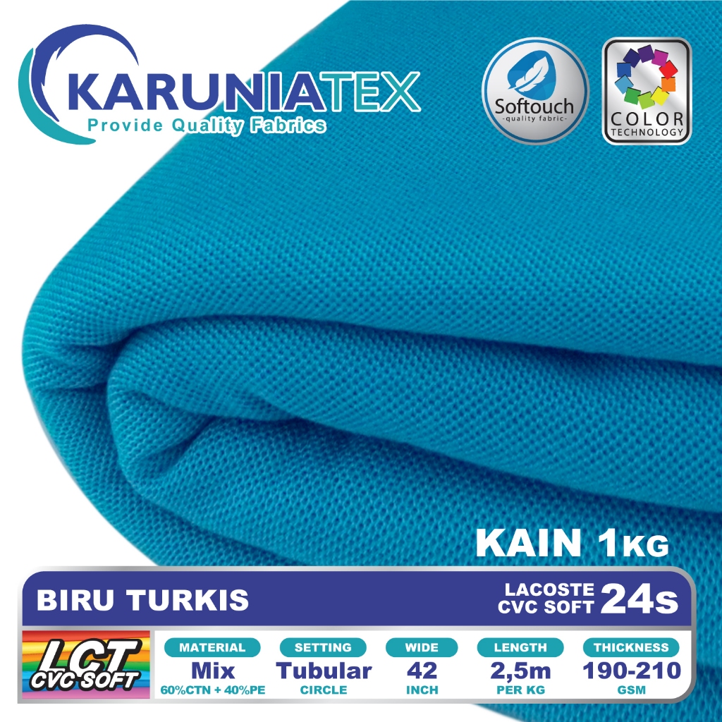 Jual Kain Kaos Polo CVC Soft 24s Biru Turkis Karunia Textile