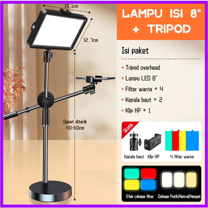 Jual Overhead Phone Stand Tripod Led Lampu Stand Holder Bracket 360