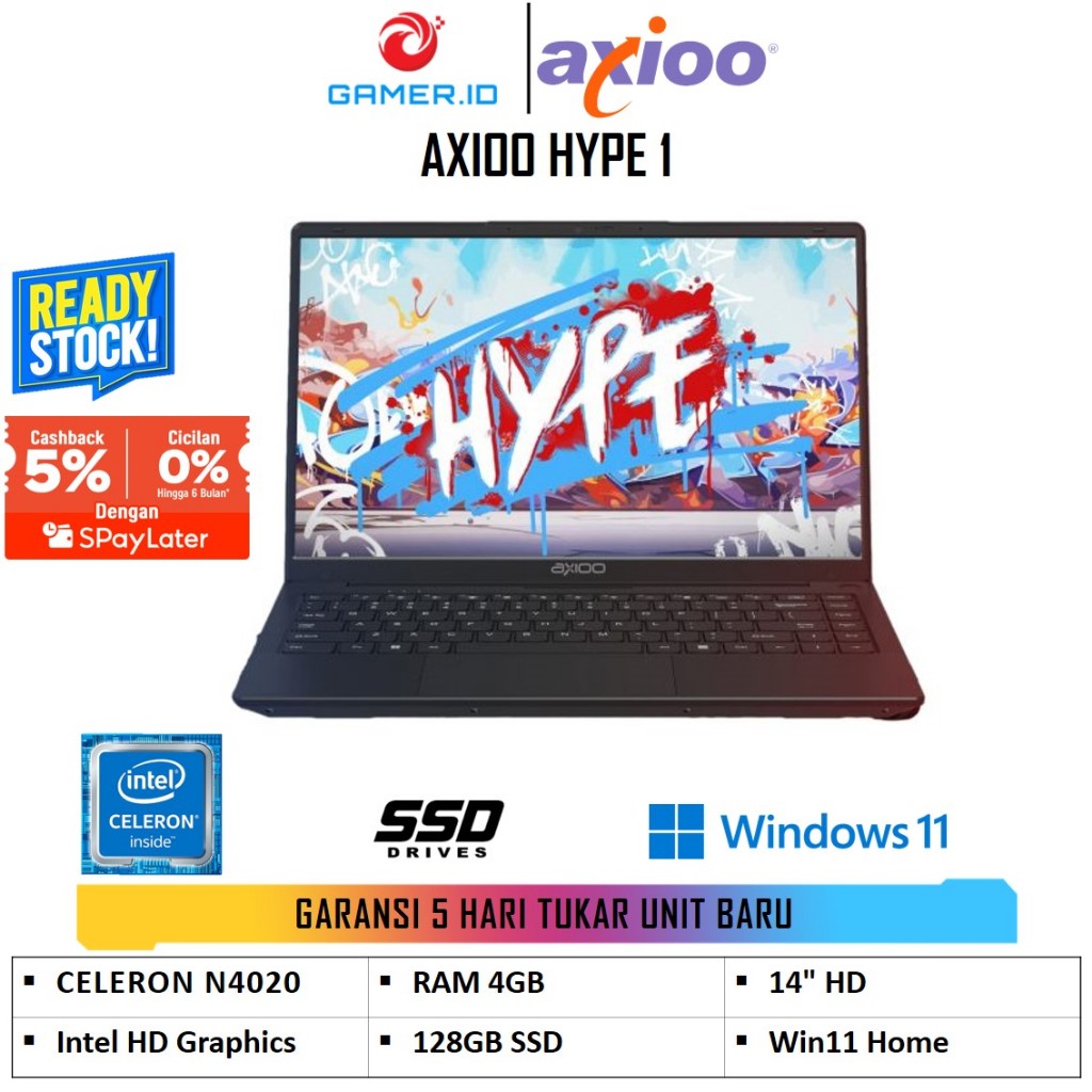 Jual AXIOO HYPE 1 Intel Celeron N4020 RAM 4GB 128GB SSD Win11 14 HD