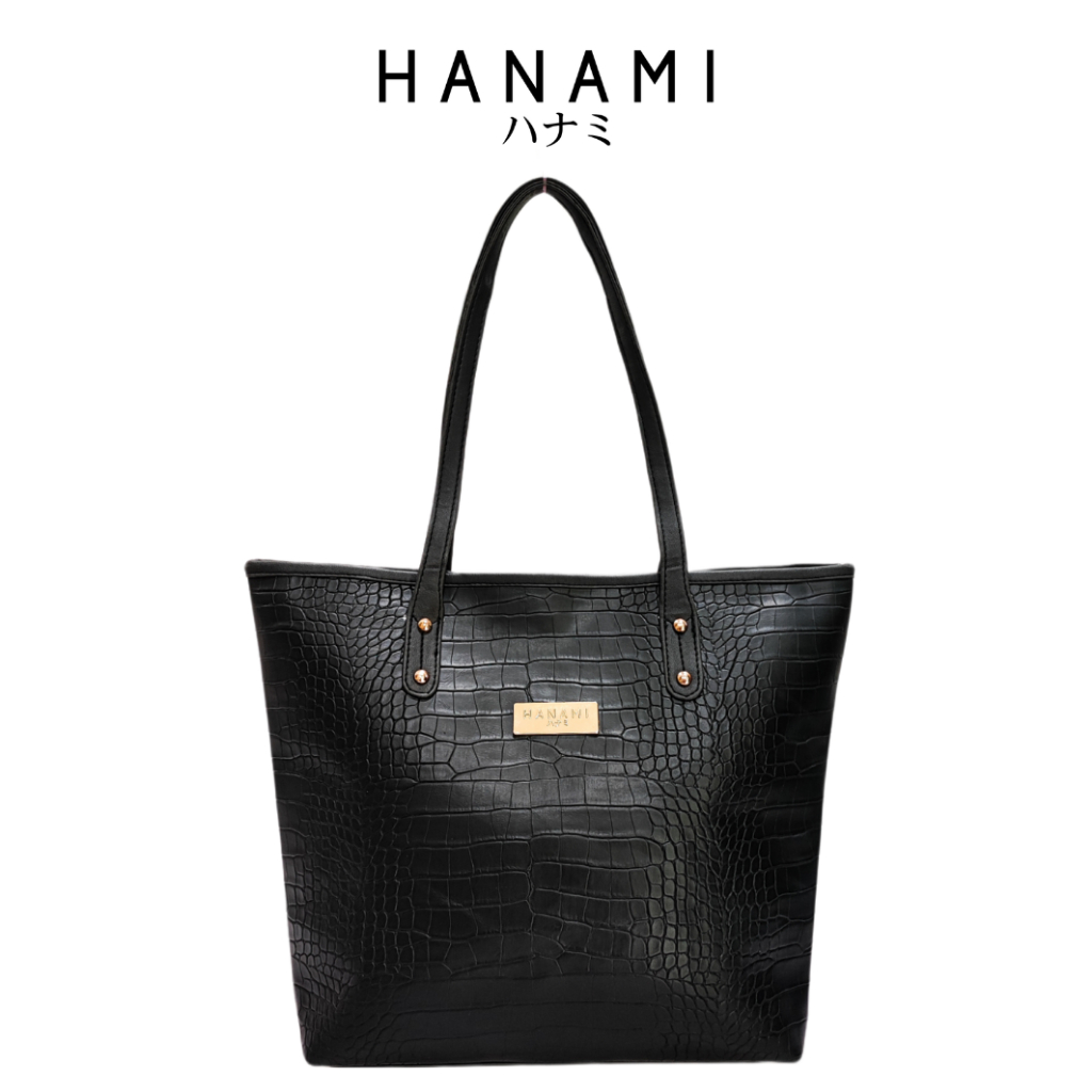 Jual HANAMI Tas Tote Bag Wanita Resleting Kulit Hitam Premium Sanlaya