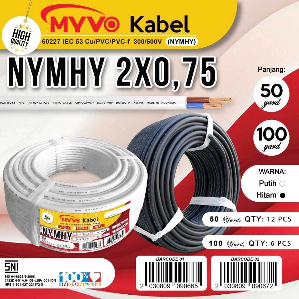 Jual Myvo Kokata Kabel Serabut NYM HY 2 X 0 75mm 45 Meter 50 Yard NYMHY