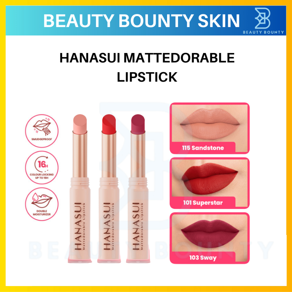 Jual Ready Hanasui Mattedorable Lipstick Anti Geser Tahan Lama