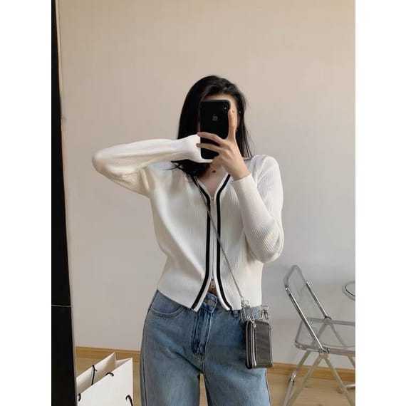 Jual Atasan Wanita Knit Zip Korean Outer Blouse Long Sleeves Atasan