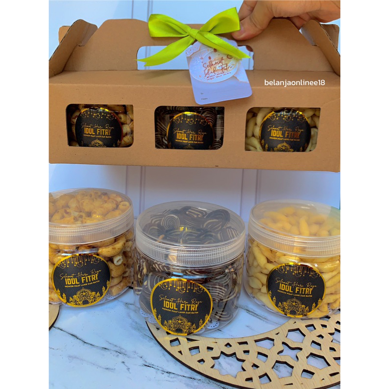 Jual Hampers Snack Aesthetic Isi 3 Kue Kering Lebaran Parsel Idul