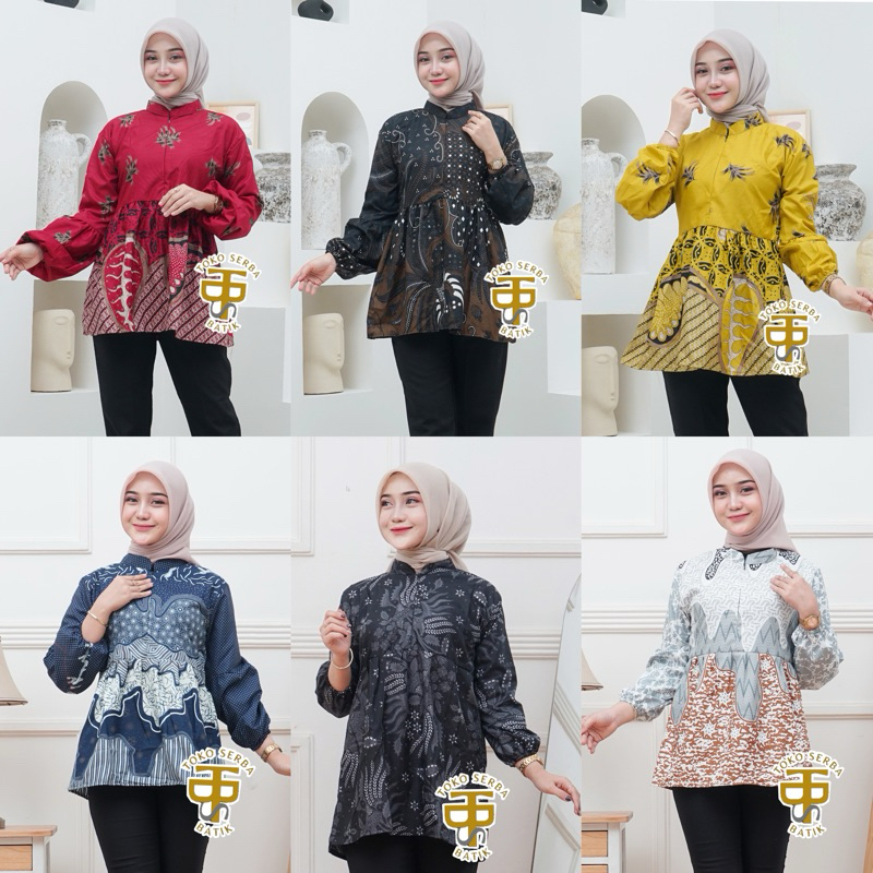 Jual Atasan Blouse Batik Lengan Balon Ukuran M L Xl Xxl Atasan