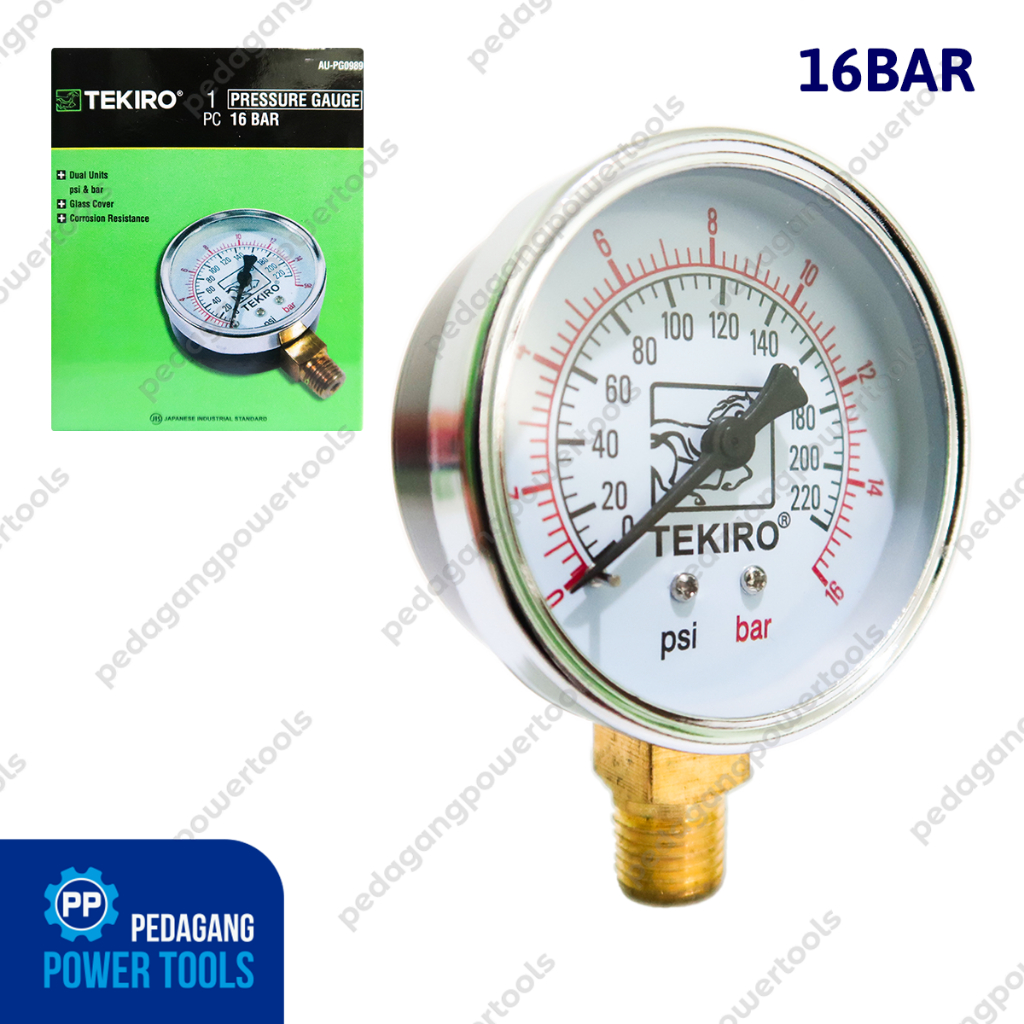 Jual TEKIRO PRESSURE GAUGE 16 BAR ALAT UKUR TEKANAN BAN MOBIL MOTOR