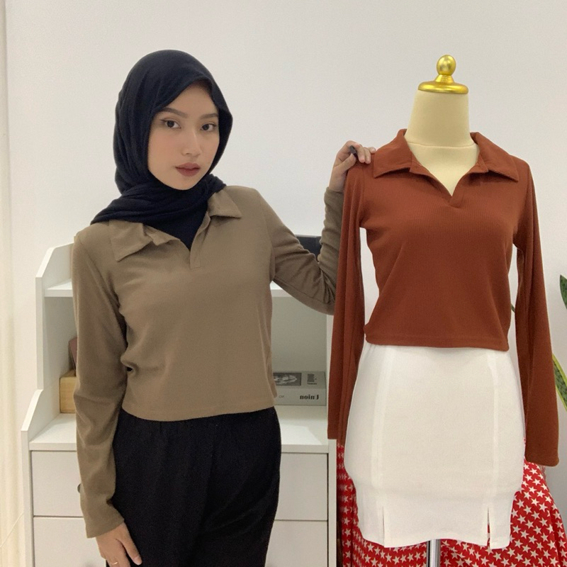 Jual Naomi Top Long Sleeves Kaos Polo Polo Shirt Atasan Wanita