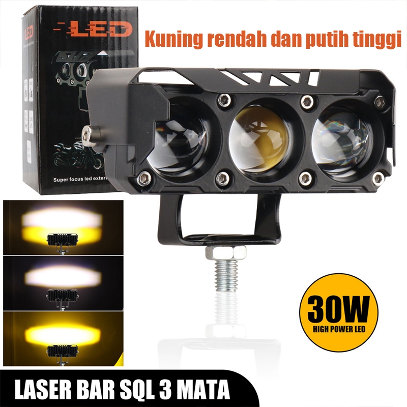 Jual LAMPU TEMBAK LASER FOGLAMP SQL 3 MATA SUPER BRIGHT HI LO 60 WATT